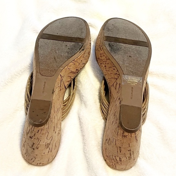 Carlos Santana Tasha Cork Wedge Platform Thong Leather Sandals Tan Gold Sz 10 - Picture 7 of 8